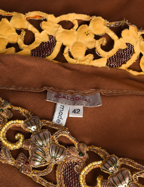 Romeo Gigli Vintage SS 1990 Gold Metal Embroidery Ochre One Shoulder Top
