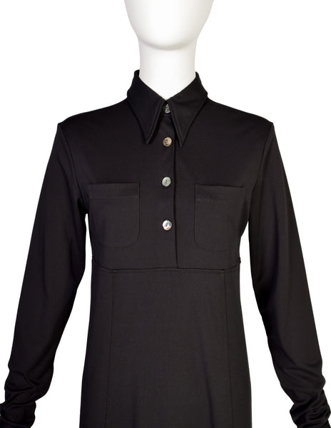 Romeo Gigli Vintage G Gigli 1990s Black Empire Waist Long Collared Shirt Dress