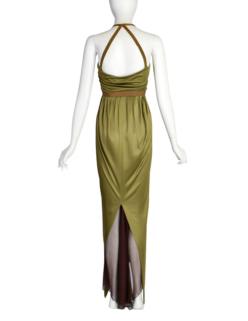 Romeo Gigli SS 1996 Green Rayon Gathered Deep V Empire Waist Dress wit Amarcord Vintage Fashion Romeo Gigli SS 1996 Green Rayon Gathered Deep V Empire Waist Dress wit Amarcord Vintage Fashion