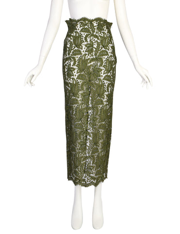 Romeo Gigli Vintage Moss Green Chantilly Lace Wiggle Skirt