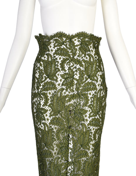 Romeo Gigli Vintage Moss Green Chantilly Lace Wiggle Skirt