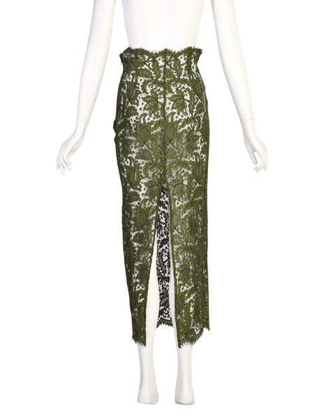 Romeo Gigli Vintage Moss Green Chantilly Lace Wiggle Skirt