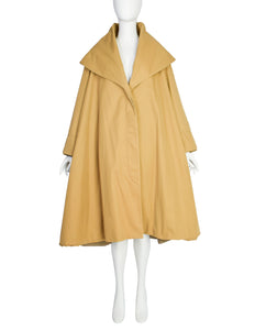 Romeo Gigli Vintage 1990 Mustard Seed Khaki Oversized Shawl Collar Hood A-Line Swing Coat