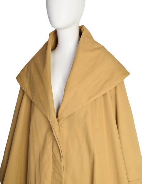 Romeo Gigli Vintage 1990 Mustard Seed Khaki Oversized Shawl Collar Hood A-Line Swing Coat