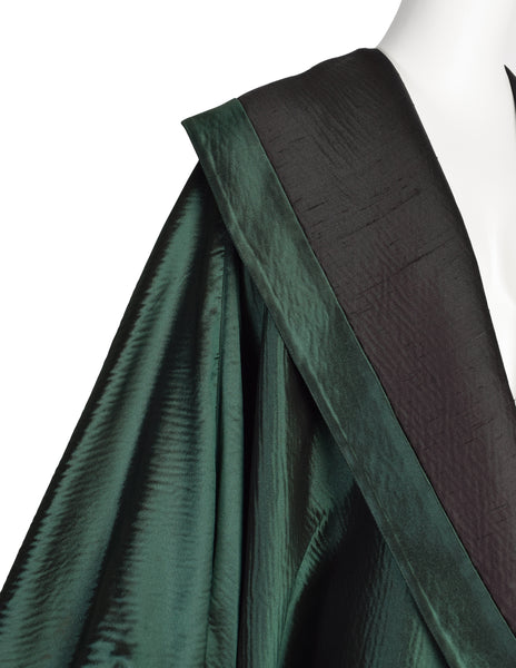 Romeo Gigli Vintage AW 1990 Green Silk Satin Limited Edition 2/30 Draping Cocoon Cape Coat
