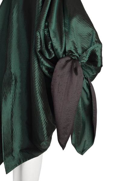 Romeo Gigli Vintage AW 1990 Green Silk Satin Limited Edition 2/30 Draping Cocoon Cape Coat