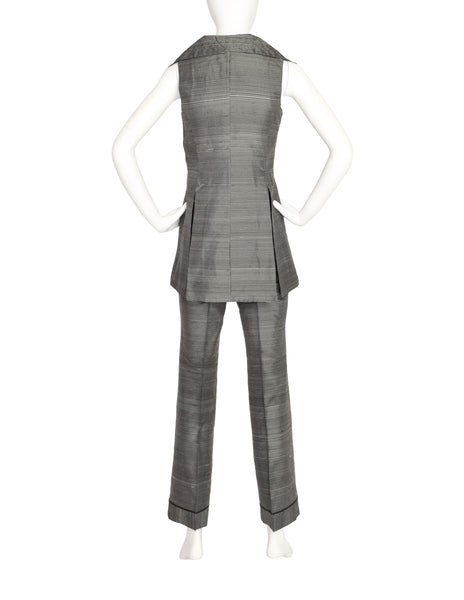 Romeo Gigli Vintage 1997 Black White Grid Raw Silk Vest Top and Pants Set