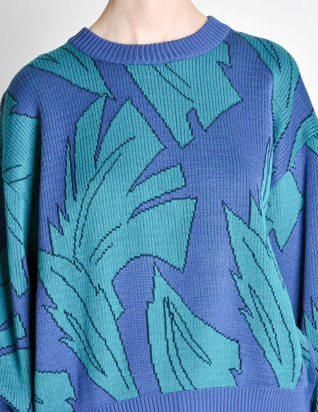 Saint Laurent Rive Gauche Vintage Leaf Print Knit Sweater