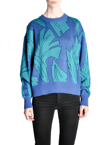 Saint Laurent Rive Gauche Vintage Leaf Print Knit Sweater