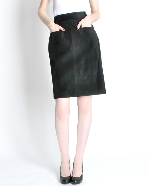 Saint Laurent Rive Gauche Vintage Black Suede Skirt - Amarcord Vintage Fashion
 - 3