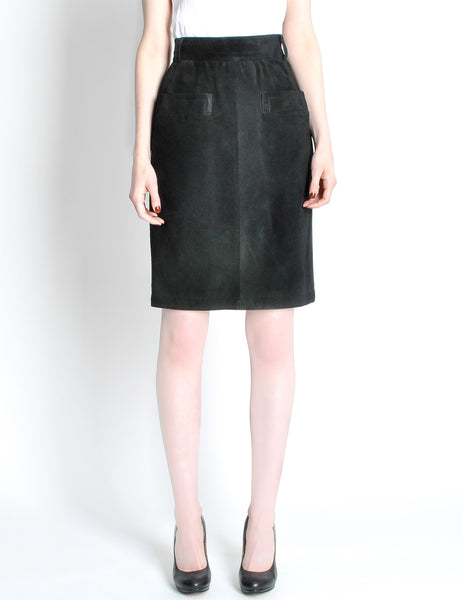 Saint Laurent Rive Gauche Vintage Black Suede Skirt - Amarcord Vintage Fashion
 - 2