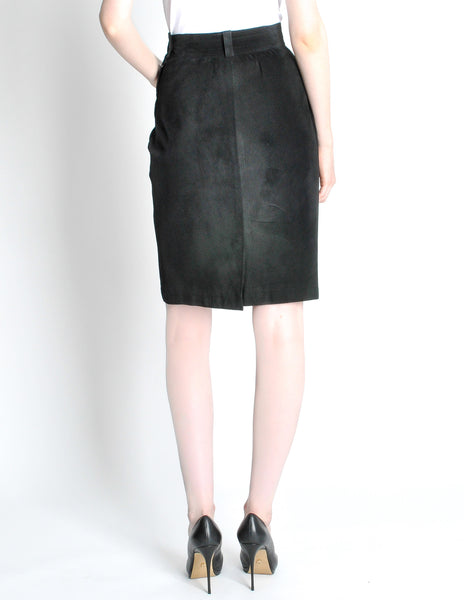 Saint Laurent Rive Gauche Vintage Black Suede Skirt