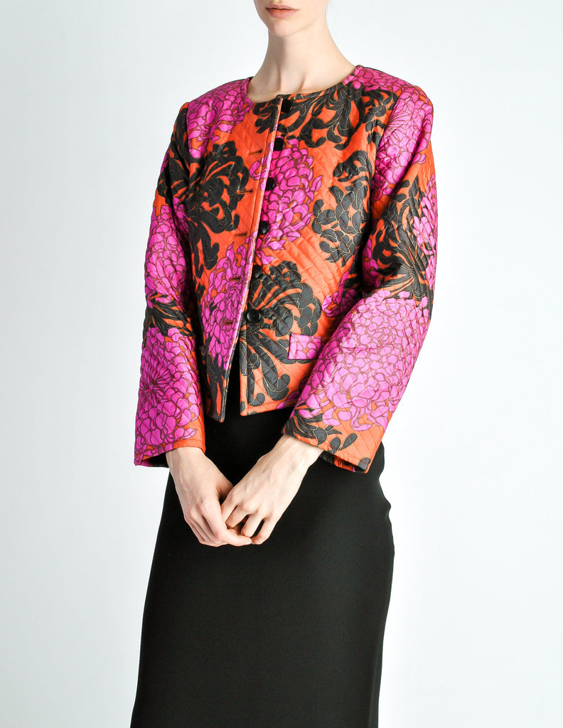 Saint Laurent Rive Gauche Vintage Quilted Silk Chrysanthemum