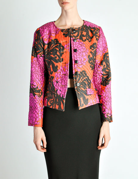 Saint Laurent Rive Gauche Vintage Quilted Silk Chrysanthemum Jacket - Amarcord Vintage Fashion
 - 3