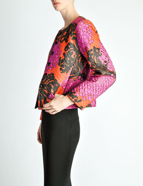 Saint Laurent Rive Gauche Vintage Quilted Silk Chrysanthemum Jacket - Amarcord Vintage Fashion
 - 4