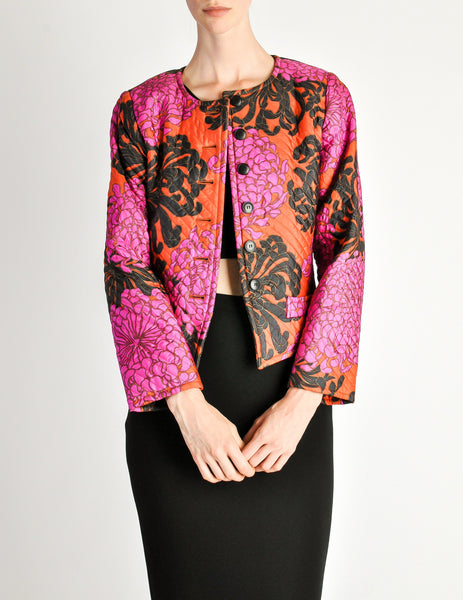 Saint Laurent Rive Gauche Vintage Quilted Silk Chrysanthemum Jacket