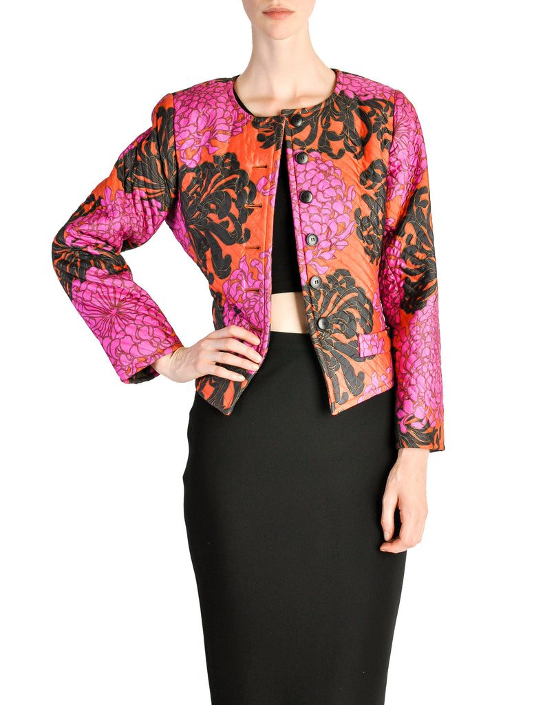 Saint Laurent Rive Gauche Vintage Quilted Silk Chrysanthemum