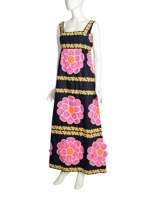 pink blue dress women Saks Fifth Avenue Vintage Vivid Bright Pink 3D Flower Deep Blue Cotton –  Amarcord Vintage Fashion