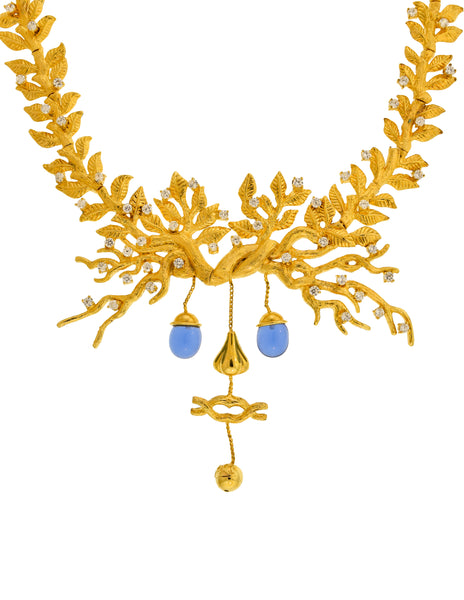 Salvador Dali Joies by Margot Townsend Vintage 2002 x 1949 'The Tree of Life' Gold Plated Branch Face Necklace