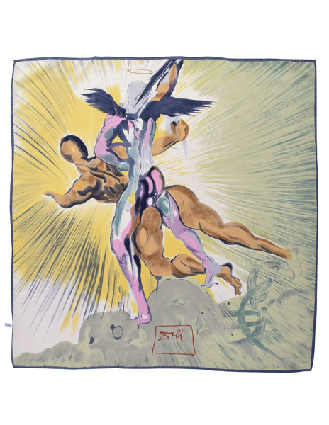 Salvador Dali Vintage 1988 La Divina Comedia Foulards 'Los Angeles Guardianes Del Valle' Canto 8 Silk Art Scarf