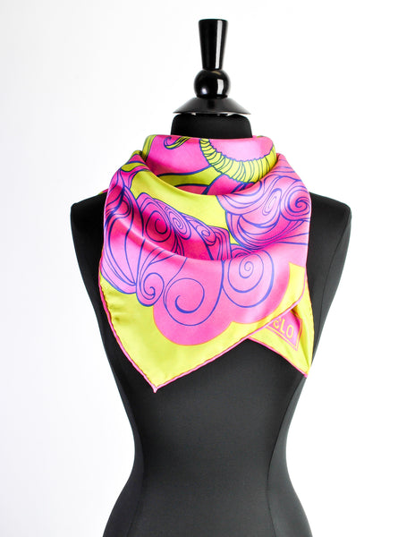 Sant'Angelo Vintage Hot Pink and Chartreuse Silk Scarf - Amarcord Vintage Fashion
 - 4