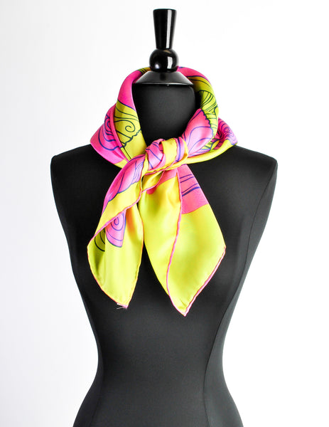 Sant'Angelo Vintage Hot Pink and Chartreuse Silk Scarf