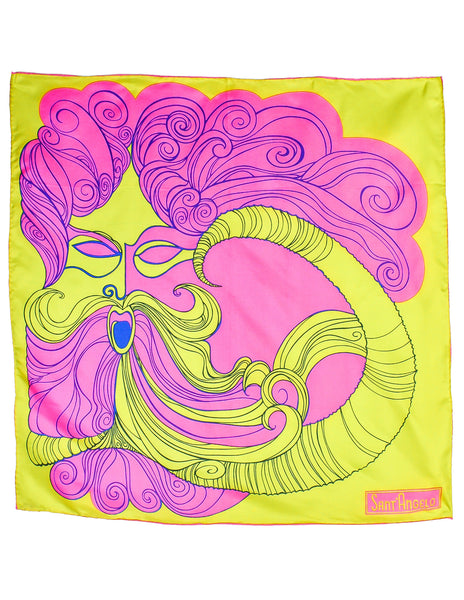 Sant'Angelo Vintage Hot Pink and Chartreuse Silk Scarf