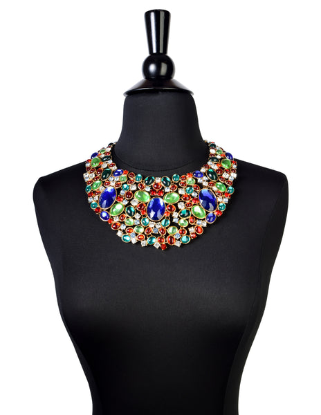 Scaasi Vintage Multicolor Gem Gold Statement Bib Necklace