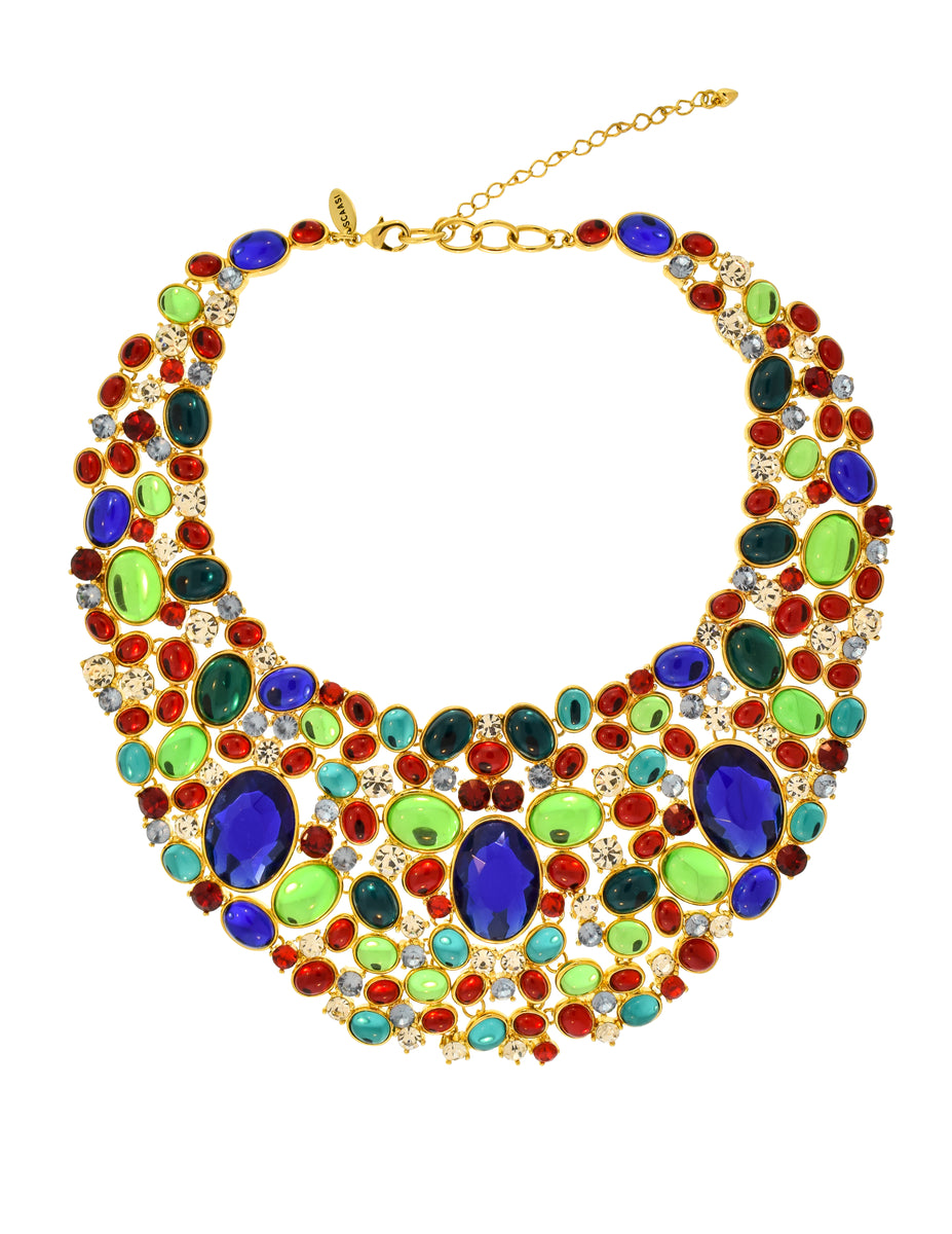 Scaasi Vintage Multicolor Gem Gold Statement Bib Necklace – Amarcord ...