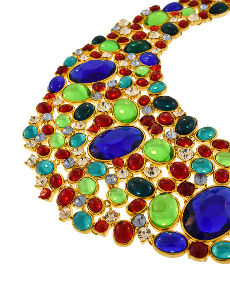 Scaasi Vintage Multicolor Gem Gold Statement Bib Necklace