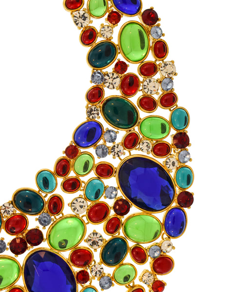 Scaasi Vintage Multicolor Gem Gold Statement Bib Necklace