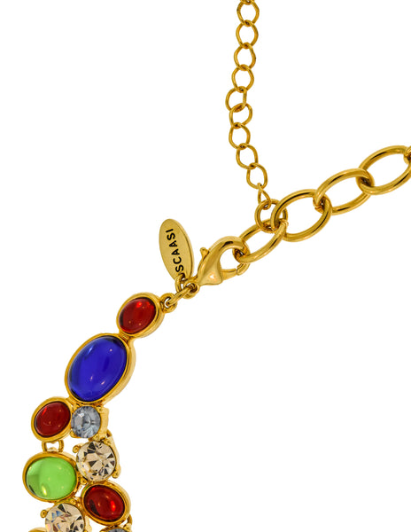 Scaasi Vintage Multicolor Gem Gold Statement Bib Necklace