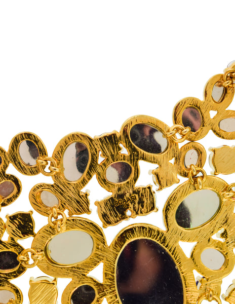 Scaasi Vintage Multicolor Gem Gold Statement Bib Necklace