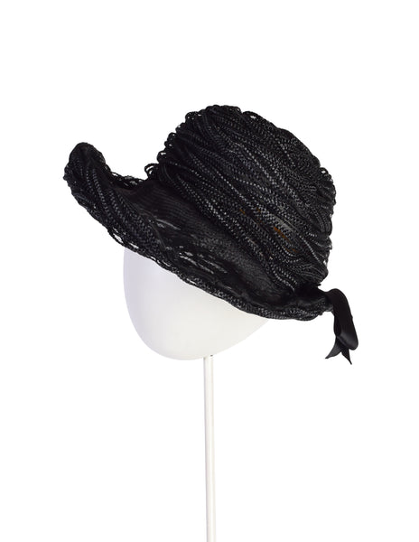 Schiaparelli Vintage 1950s Black Intricate Woven Raffia Fishnet Hat