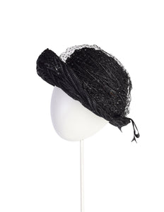 Schiaparelli Vintage 1950s Black Intricate Woven Raffia Fishnet Hat
