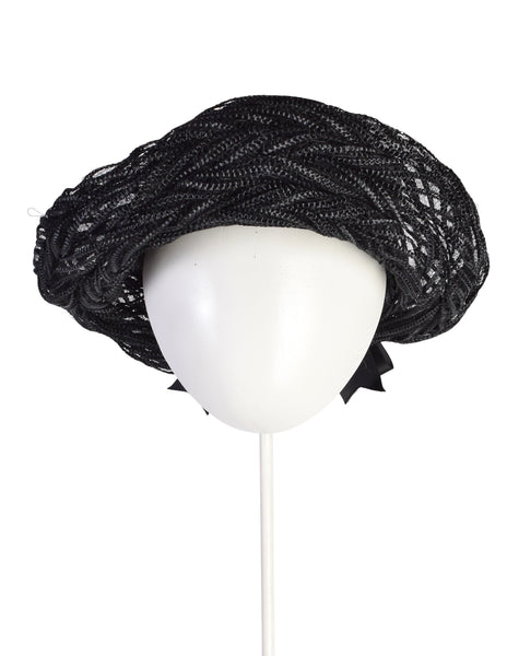 Schiaparelli Vintage 1950s Black Intricate Woven Raffia Fishnet Hat