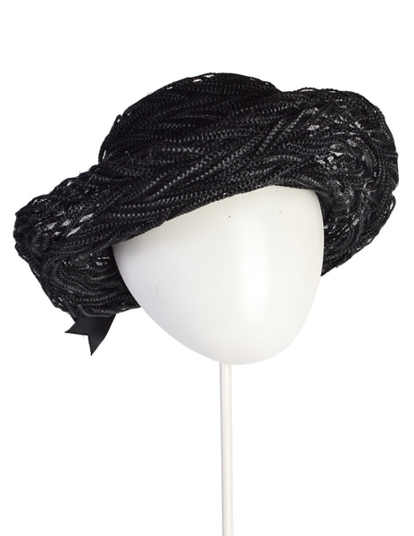 Schiaparelli Vintage 1950s Black Intricate Woven Raffia Fishnet Hat