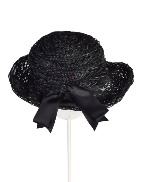 Schiaparelli Vintage 1950s Black Intricate Woven Raffia Fishnet Hat