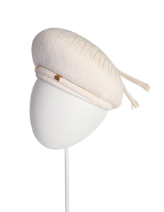 Schiaparelli Vintage 1960s Creamy Off White Embroidered Structured Hat