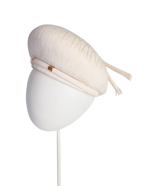 Schiaparelli Vintage 1960s Creamy Off White Embroidered Structured Hat