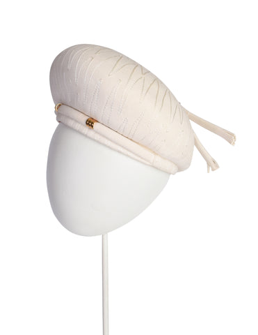 Schiaparelli Vintage 1960s Creamy Off White Embroidered Structured Hat