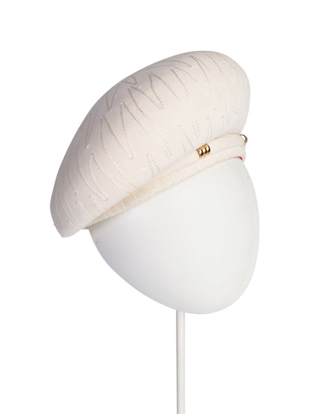 Schiaparelli Vintage 1960s Creamy Off White Embroidered Structured Hat