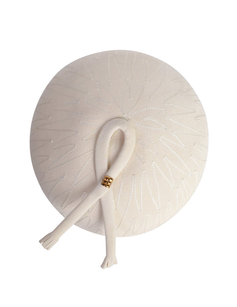 Schiaparelli Vintage 1960s Creamy Off White Embroidered Structured Hat