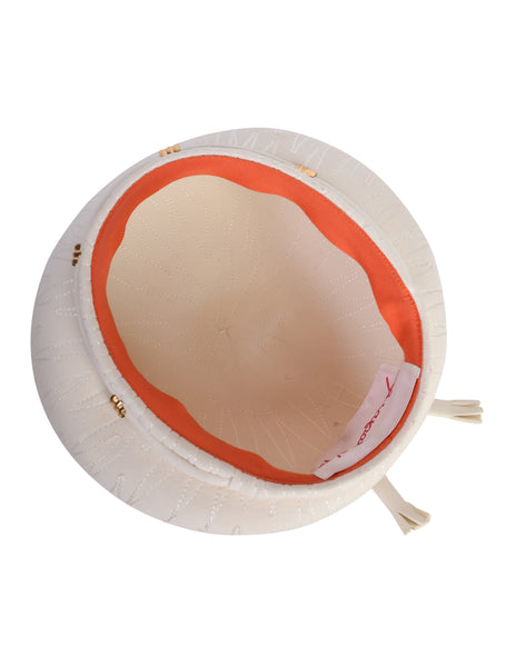 Schiaparelli Vintage 1960s Creamy Off White Embroidered Structured Hat
