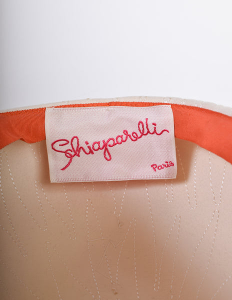 Schiaparelli Vintage 1960s Creamy Off White Embroidered Structured Hat