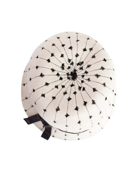 Schiaparelli Vintage Off White and Black Embroidered Wool Leather Hat