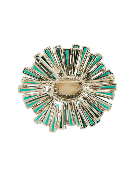 Schreiner Vintage Emerald Green Pearl Silver Massive Ruffle Brooch Pin