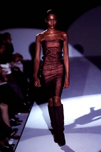 Gucci Vintage 1997 Tom Ford Era Bronze Metallic Lurex Strapless Tube Dress