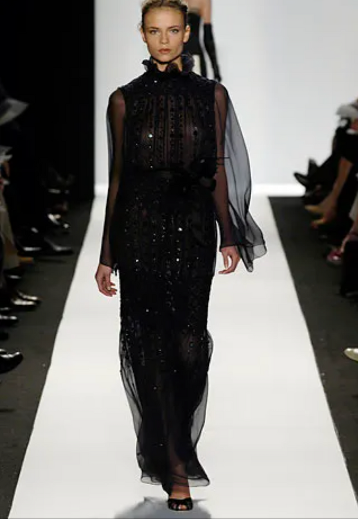 Oscar de la Renta Vintage AW 2006 Black Sheer Silk Chiffon Smocked Ple Amarcord Vintage Fashion Oscar de la Renta Vintage AW 2006 Black Sheer Silk Chiffon Smocked Ple Amarcord Vintage Fashion