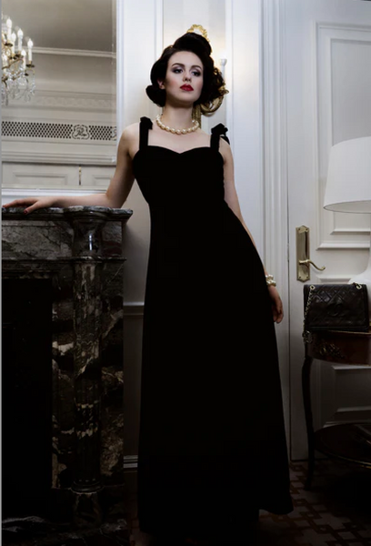 Chanel Vintage AW 1993 Black Velvet & Wool Maxi Bow Evening Dress